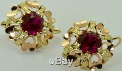 Antique Impériale Russe (56) 14k & 4ct Rubies Boucles D'oreilles C1900. Boxed