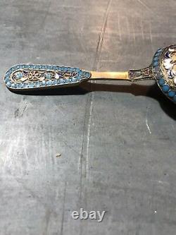 Antique Impériale Russe Argent Gilt & Cloisonne Caddy Spoon Pièce Exceptionnelle