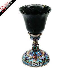 Antique Impériale Russe Argent Néphrite Coupe Goblet Khlebnikov Cloisonné