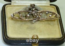 Antique Impériale Russe Art-nouveau Faberge 14k Rose Or & Diamonds Broche. Boîte