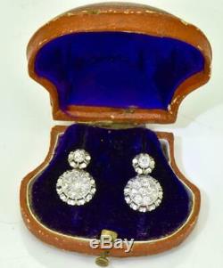 Antique Impériale Russe D'or Et Vieux Diamants Taillés Mine De Boucles D'oreilles En Boîte