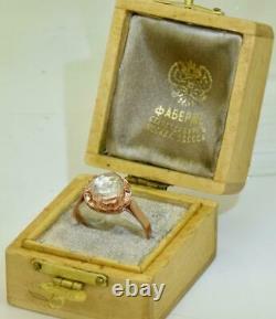 Antique Impériale Russe Faberge 14k Rose Or &1.5ct Bague De Fiançailles Diamant. Boîte