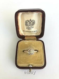 Antique Impériale Russe Fabergé 18k 72 Diamants Bague En Or Le Travail De L'auteur