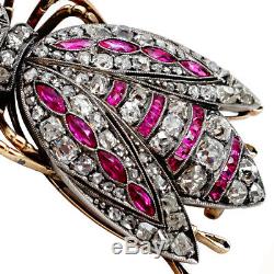 Antique Impériale Russe Faberge 56 Broche En Or 14k Diamant Ruby Romanov Bijoux