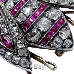 Antique Impériale Russe Faberge 56 Broche En Or 14k Diamant Ruby Romanov Bijoux