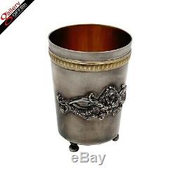Antique Impériale Russe Fabergé Argent 84 Garland Or Wash Footed Coupe Beaker