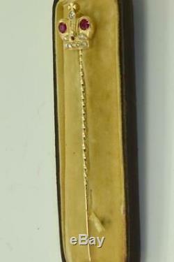Antique Impériale Russe Fabergé Gold, Diamond & Rubies Romanov Couronne Épinglette