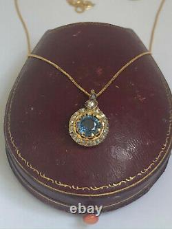 Antique Impériale Russe Fabergé Or 14k 56 Naturel Saphir Et Diamants Pendentif