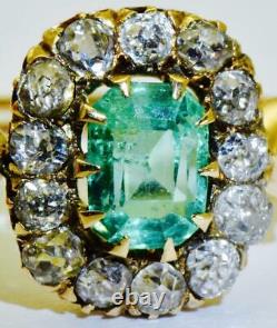 Antique Impériale Russe Faberge Or 18k, 1ct Emerald & 1.5ct Bague Diamants. Encadré