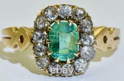 Antique Impériale Russe Faberge Or 18k, 1ct Emerald & 1.5ct Bague Diamants. Encadré