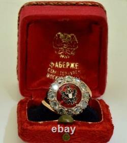 Antique Impériale Russe Faberge Or Rouge 14k, Bague En Émail Et Diamants 2.5ct. Encadré