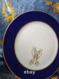 Antique Porcelaine Russe Impériale Kuznetsov Plate Monogramme Tsar Nicholas II