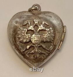 Antique Rare Pendentif Boîte Cœur Argent 84 Russie Impériale Mère De Dieu