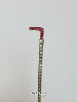 Antique Riding Stick Broche Impériale Russe Faberge 18k 72 Gold Ruby Diamond