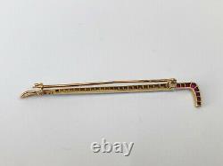 Antique Riding Stick Broche Impériale Russe Faberge 18k 72 Gold Ruby Diamond