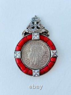 Antique Russe Argent Impérial 84 Pendentif Coral Coin Reine Pologne Jadwiga 17gr