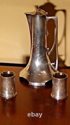 Antique Russe Impérial 84 Argent Vodka Boisson Pichet Avec 2 Gobelets