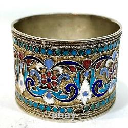 Antique Russe Impérial 84 Silver Enamel Napkin Ring