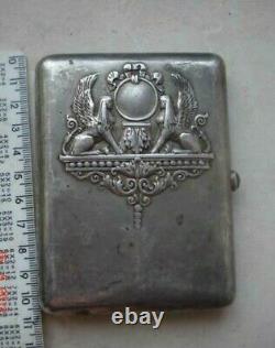 Antique Russe Impérial Argent 84 Case Cigarette Lion Ailes Gravés Boîte Rare