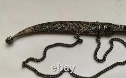 Antique Russe Impérial Dagger Argent 84 Filigrane Chaîne Souvenir Rare Vieux 19ème