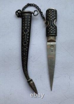 Antique Russe Impérial Dagger Argent 84 Niello Chaîne Souvenir Rare Vieux 19ème