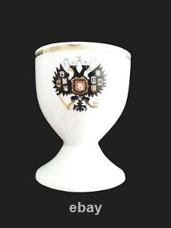 Antique Russe Imperial Porcelain Egg Cup Tsar Nicholas Royal Eagle Gold Cypher