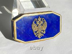 Antique Russe Impériale Faberge Argent Massif Bleu Émail Boîte Gilded Armoiries De Manteau