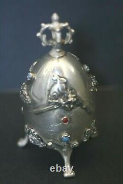 Antique Russe Sterling 84 Imperial Russian Hunting Egg Figural Rabbit Signé