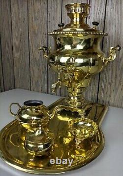 Antique Salisheva De Tula Imperial Russian Brass Samovar 1904 Timbre Avec Plateau