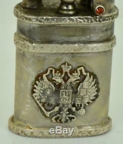 Antique Très Rare Impériale Russe 84 Argent Massif Et Rubies Briquet De C1900