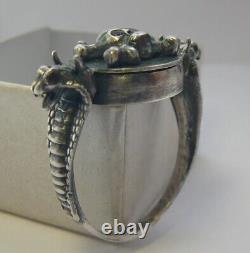 Antique Victorien Memento Mori Box Ring Skull Snake Sterling Argent 84