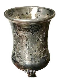 Antique Vintage Pre1899 Paire Russe Impérial Argent 84 Goblet Vodka Cup Beaker