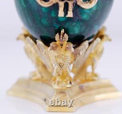 Antiquité Impériale Russe Gilt Argent, Malachite Egg De Pâques Par Michael Perkhin