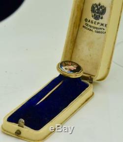 Antiquité Rare Or Impériale Russe Fabergé 14k, Émail Et Diamants Broche. Boxed