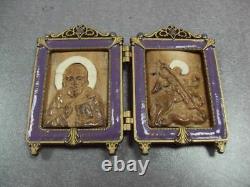 Antiuqe Icon Russe Impérial Foldin Saint Nicolas Et George L'os Victorieux