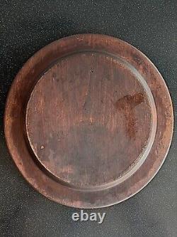 Assiette de sculpture en bois ronde impériale russe du XIXe siècle antique fait main RARE