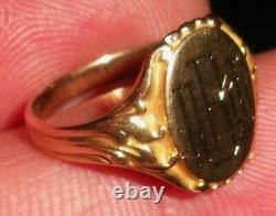 BAGUE ANCIENNE c. 1890 IMPÉRIALE RUSSE EN OR 14K AVEC BLASON SIGNET CYRILLIQUE PBF