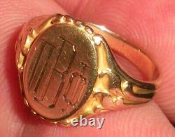 BAGUE ANCIENNE c. 1890 IMPÉRIALE RUSSE EN OR 14K AVEC BLASON SIGNET CYRILLIQUE PBF