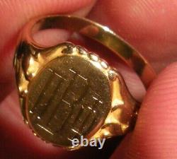 BAGUE ANCIENNE c. 1890 IMPÉRIALE RUSSE EN OR 14K AVEC BLASON SIGNET CYRILLIQUE PBF