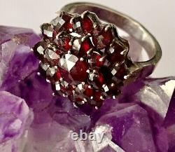 Bague en argent sterling antique impérial 84 avec grenat pyrope bohémien