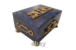 Boîte À Bijoux Impériale Russe Lapis Lazuli Avec Argent Gilt & Diamants