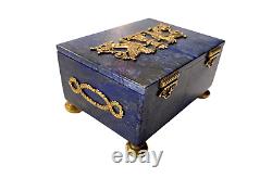 Boîte À Bijoux Impériale Russe Lapis Lazuli Avec Argent Gilt & Diamants