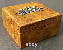 Boîte à bijoux antique en argent 84 et bouleau de Carélie impérial russe de Fabergé