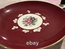 Bol et assiette en porcelaine impériale russe antique des années 1890 avec motif floral rouge, marqué 14