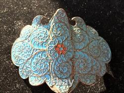 Boucle de ceinture en argent russe impérial émaillé antique rare avec poinçon Klingert Fabergé