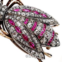 Broche FABERGE Antique Impériale Russe en Or 56, Diamant, Rubis, Bijoux Romanov