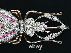 Broche FABERGE Antique Impériale Russe en Or 56, Diamant, Rubis, Bijoux Romanov