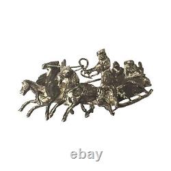 Broche Impériale Troïka Antique en Argent 84 Bijou des années 1800 3 Chevaux Traineau