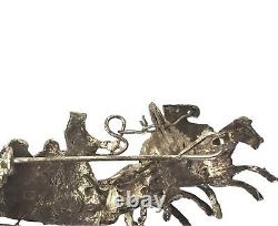 Broche Impériale Troïka Antique en Argent 84 Bijoux des années 1800 3 chevaux Traîneau