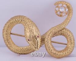 Broche d'amour en or 18 carats, avec diamants et rubis, en forme de serpent Fabergé impérial russe antique des années 1890.